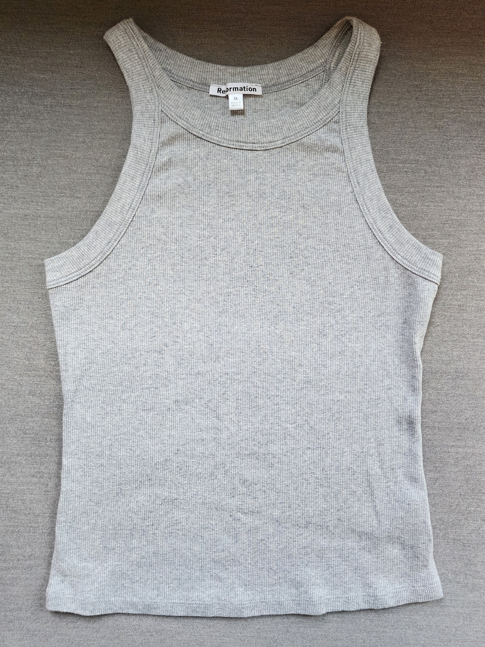Reformation Tasha Tank Top - Light Heather Gray Ribbed Racerback